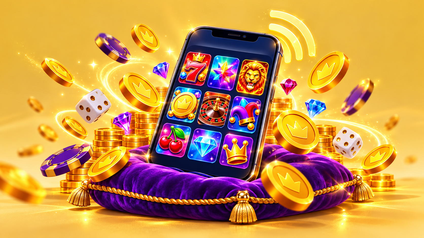 RoyalReels Casino app displayed on a smartphone with mobile slots and casino games